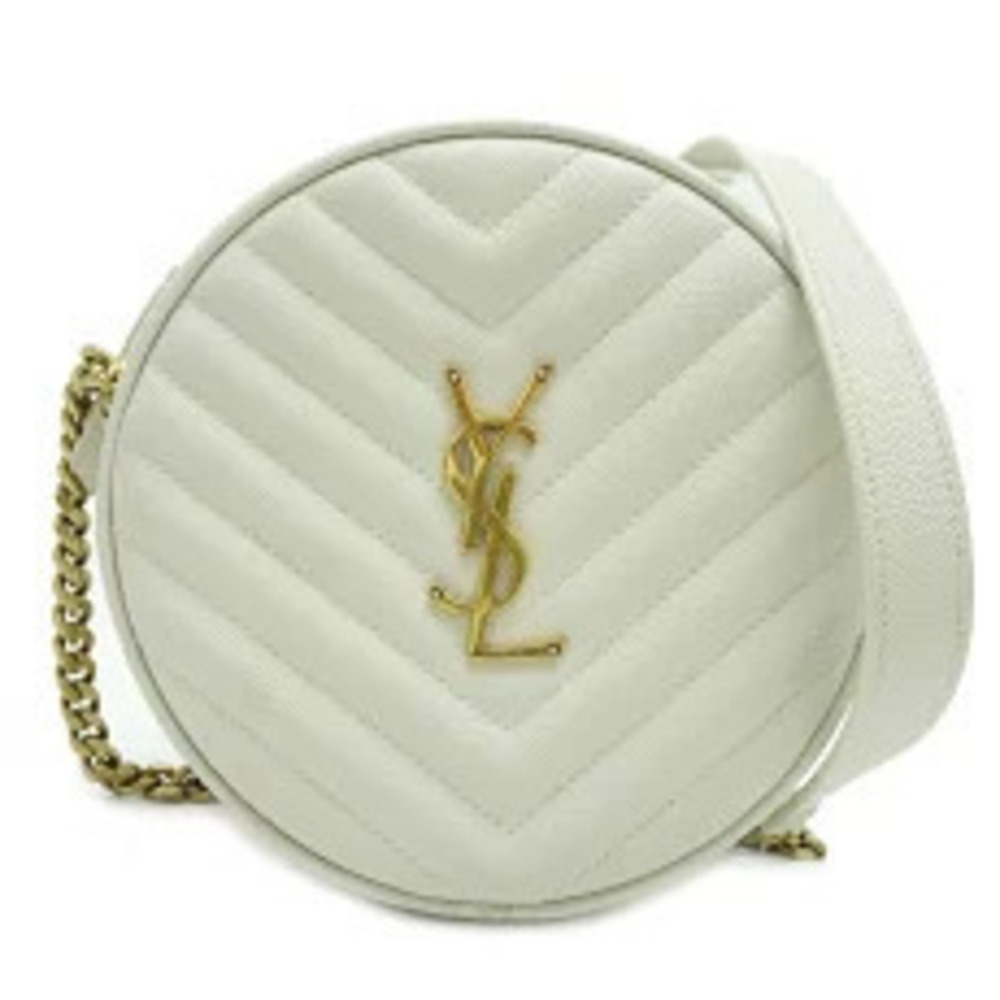 Saint Laurent Vinyl Chain Shoulder Bag Leather Ivory White